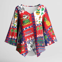 Wallis And Futuna Christmas Kimono Sleeve Blouse Festive Beach Vibes - Polynesian Pride