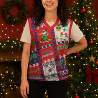 Wallis And Futuna Christmas Knitted V-Neck Vest Festive Beach Vibes - Polynesian Pride