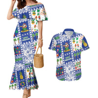 Northern Mariana Islands Christmas Couples Matching Mermaid Dress and Hawaiian Shirt Festive Beach Vibes LT05 Blue - Polynesian Pride