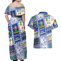 Northern Mariana Islands Christmas Couples Matching Off Shoulder Maxi Dress and Hawaiian Shirt Festive Beach Vibes LT05 - Polynesian Pride