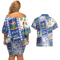 Northern Mariana Islands Christmas Couples Matching Off Shoulder Short Dress and Hawaiian Shirt Festive Beach Vibes - Polynesian Pride