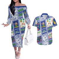 Northern Mariana Islands Christmas Couples Matching Off The Shoulder Long Sleeve Dress and Hawaiian Shirt Festive Beach Vibes - Polynesian Pride