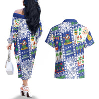 Northern Mariana Islands Christmas Couples Matching Off The Shoulder Long Sleeve Dress and Hawaiian Shirt Festive Beach Vibes - Polynesian Pride