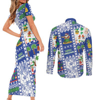 Northern Mariana Islands Christmas Couples Matching Short Sleeve Bodycon Dress and Long Sleeve Button Shirt Festive Beach Vibes LT05 - Polynesian Pride