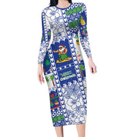Northern Mariana Islands Christmas Family Matching Long Sleeve Bodycon Dress and Hawaiian Shirt Festive Beach Vibes LT05 Mom's Dress Blue - Polynesian Pride