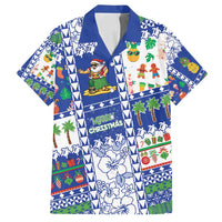 Northern Mariana Islands Christmas Family Matching Off Shoulder Short Dress and Hawaiian Shirt Festive Beach Vibes LT05 Dad's Shirt - Short Sleeve Blue - Polynesian Pride