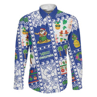 Northern Mariana Islands Christmas Family Matching Off Shoulder Short Dress and Hawaiian Shirt Festive Beach Vibes LT05 Dad's Shirt - Long Sleeve Blue - Polynesian Pride