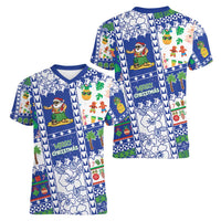 Northern Mariana Islands Christmas Women V-Neck T-Shirt Festive Beach Vibes - Polynesian Pride