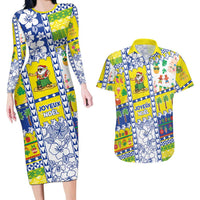 New Caledonia Christmas Couples Matching Long Sleeve Bodycon Dress and Hawaiian Shirt Festive Beach Vibes LT05 Yellow - Polynesian Pride