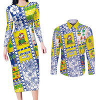 New Caledonia Christmas Couples Matching Long Sleeve Bodycon Dress and Long Sleeve Button Shirt Festive Beach Vibes LT05 Yellow - Polynesian Pride