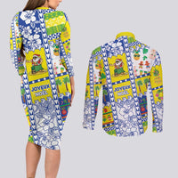 New Caledonia Christmas Couples Matching Long Sleeve Bodycon Dress and Long Sleeve Button Shirt Festive Beach Vibes LT05 - Polynesian Pride