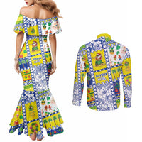 New Caledonia Christmas Couples Matching Mermaid Dress and Long Sleeve Button Shirt Festive Beach Vibes LT05 - Polynesian Pride