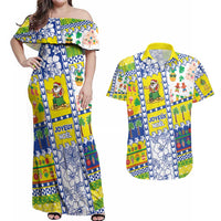 New Caledonia Christmas Couples Matching Off Shoulder Maxi Dress and Hawaiian Shirt Festive Beach Vibes LT05 Yellow - Polynesian Pride