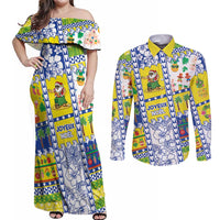 New Caledonia Christmas Couples Matching Off Shoulder Maxi Dress and Long Sleeve Button Shirt Festive Beach Vibes LT05 Yellow - Polynesian Pride