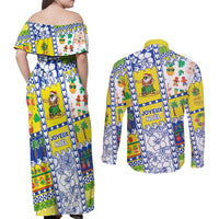 New Caledonia Christmas Couples Matching Off Shoulder Maxi Dress and Long Sleeve Button Shirt Festive Beach Vibes LT05 - Polynesian Pride