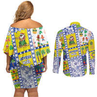 New Caledonia Christmas Couples Matching Off Shoulder Short Dress and Long Sleeve Button Shirt Festive Beach Vibes LT05 - Polynesian Pride