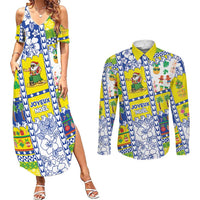 New Caledonia Christmas Couples Matching Summer Maxi Dress and Long Sleeve Button Shirt Festive Beach Vibes LT05 Yellow - Polynesian Pride