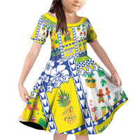 New Caledonia Christmas Family Matching Off Shoulder Short Dress and Hawaiian Shirt Festive Beach Vibes LT05 Daughter's Dress Yellow - Polynesian Pride