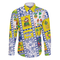 New Caledonia Christmas Family Matching Off Shoulder Short Dress and Hawaiian Shirt Festive Beach Vibes LT05 Dad's Shirt - Long Sleeve Yellow - Polynesian Pride