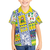 New Caledonia Christmas Family Matching Off Shoulder Short Dress and Hawaiian Shirt Festive Beach Vibes LT05 Son's Shirt Yellow - Polynesian Pride