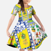 New Caledonia Christmas Family Matching Tank Maxi Dress and Hawaiian Shirt Festive Beach Vibes LT05 Daughter's Dress Yellow - Polynesian Pride