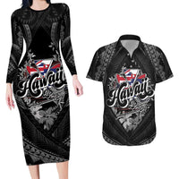 Hawaii November 28th Couples Matching Long Sleeve Bodycon Dress and Hawaiian Shirt Kanaka Maoli Tribal Pattern LT05 Black - Polynesian Pride