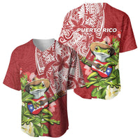 Puerto Rico Coqui Frog Baseball Jersey Tropical Flowers Polynesian Style - Polynesian Pride