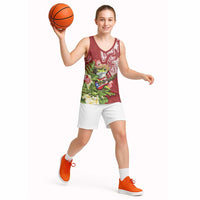 Puerto Rico Coqui Frog Basketball Jersey Tropical Flowers Polynesian Style - Polynesian Pride
