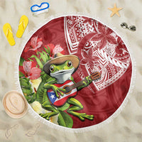 Puerto Rico Coqui Frog Beach Blanket Tropical Flowers Polynesian Style - Polynesian Pride