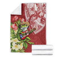 Puerto Rico Coqui Frog Blanket Tropical Flowers Polynesian Style - Polynesian Pride