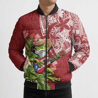 Puerto Rico Coqui Frog Bomber Puffer Jacket Tropical Flowers Polynesian Style - Polynesian Pride