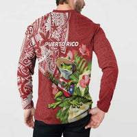 Puerto Rico Coqui Frog Button Sweatshirt Tropical Flowers Polynesian Style - Polynesian Pride