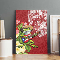 Puerto Rico Coqui Frog Canvas Wall Art Tropical Flowers Polynesian Style - Polynesian Pride