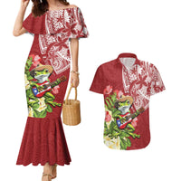 Puerto Rico Coqui Frog Couples Matching Mermaid Dress and Hawaiian Shirt Tropical Flowers Polynesian Style - Polynesian Pride