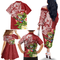Puerto Rico Coqui Frog Family Matching Off The Shoulder Long Sleeve Dress and Hawaiian Shirt Tropical Flowers Polynesian Style - Polynesian Pride