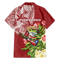 Puerto Rico Coqui Frog Family Matching Off Shoulder Short Dress and Hawaiian Shirt Tropical Flowers Polynesian Style - Polynesian Pride