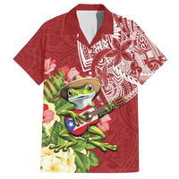 Puerto Rico Coqui Frog Family Matching Short Sleeve Bodycon Dress and Hawaiian Shirt Tropical Flowers Polynesian Style LT05 Dad's Shirt - Short Sleeve Red - Polynesian Pride