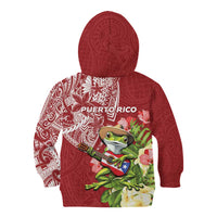 Puerto Rico Coqui Frog Kid Hoodie Tropical Flowers Polynesian Style - Polynesian Pride
