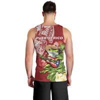 Puerto Rico Coqui Frog Men Tank Top Tropical Flowers Polynesian Style - Polynesian Pride
