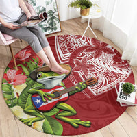 Puerto Rico Coqui Frog Round Carpet Tropical Flowers Polynesian Style - Polynesian Pride
