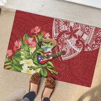 Puerto Rico Coqui Frog Rubber Doormat Tropical Flowers Polynesian Style - Polynesian Pride