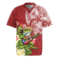 Puerto Rico Coqui Frog Rugby Jersey Tropical Flowers Polynesian Style - Polynesian Pride