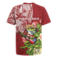 Puerto Rico Coqui Frog Rugby Jersey Tropical Flowers Polynesian Style - Polynesian Pride