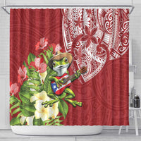 Puerto Rico Coqui Frog Shower Curtain Tropical Flowers Polynesian Style - Polynesian Pride