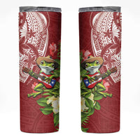 Puerto Rico Coqui Frog Skinny Tumbler Tropical Flowers Polynesian Style - Polynesian Pride