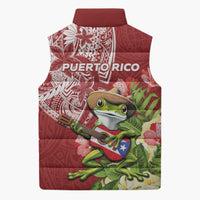Puerto Rico Coqui Frog Sleeveless Puffer Jacket Tropical Flowers Polynesian Style - Polynesian Pride