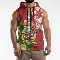 Puerto Rico Coqui Frog Sleeveless Zip Hoodie Tropical Flowers Polynesian Style - Polynesian Pride