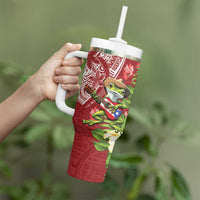 Puerto Rico Coqui Frog Tumbler With Handle Tropical Flowers Polynesian Style - Polynesian Pride