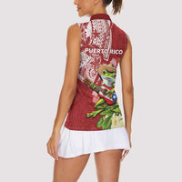 Puerto Rico Coqui Frog Women Sleeveless Polo Shirt Tropical Flowers Polynesian Style - Polynesian Pride