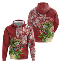 Puerto Rico Coqui Frog Zip Hoodie Tropical Flowers Polynesian Style - Polynesian Pride